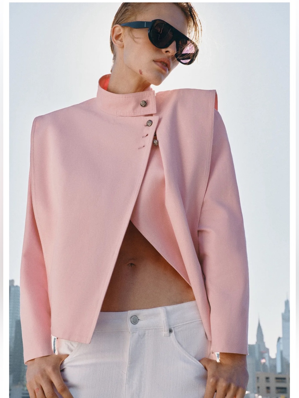 Zara ZW collection buttoned wrap jacket